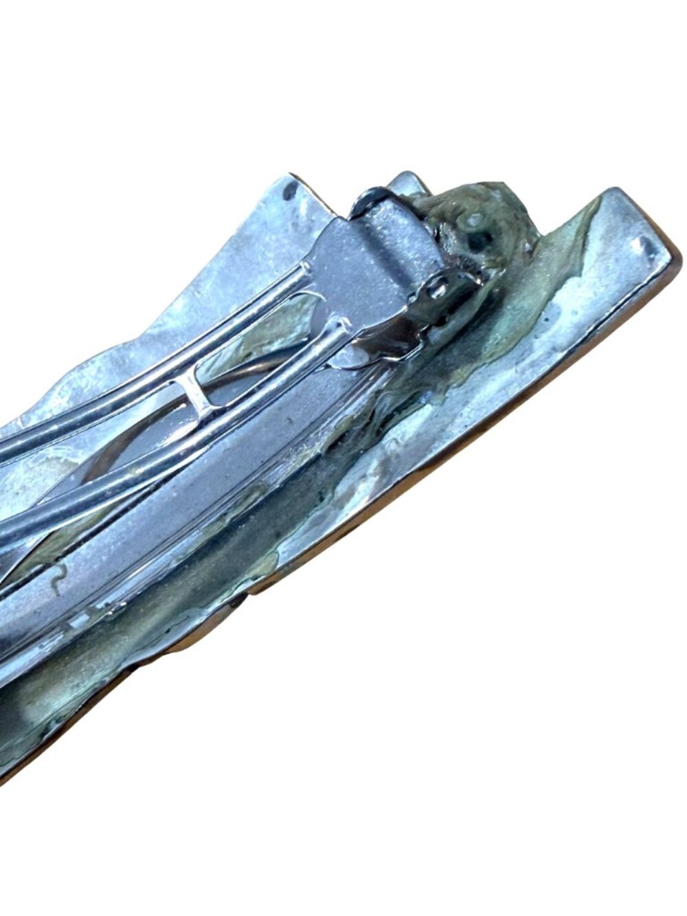 Abalone Shell Black Inlay Hair Barrette Clip Wing Design Silver Tone Backing - Picture 6 of 6